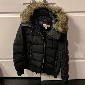 Michael Kors Faux Fur Hooded Down Puffer, Black, Large